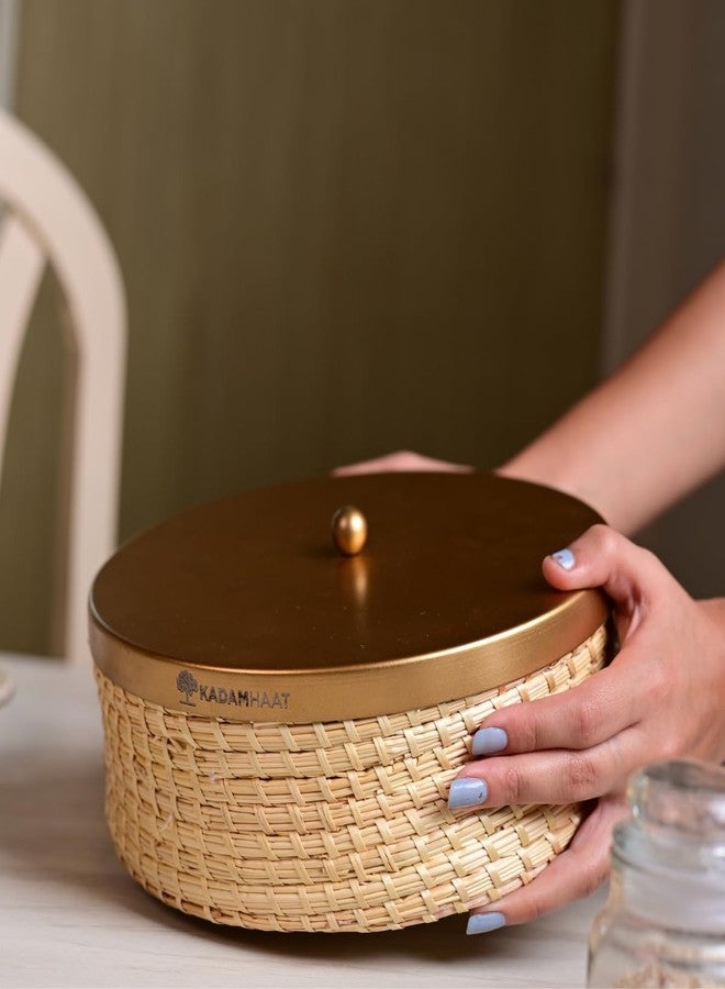 KADAM HAAT صندوق سيكي روتي مصنوع يدويًا بغطاء معدني ذهبي (طبيعي) - Image 5